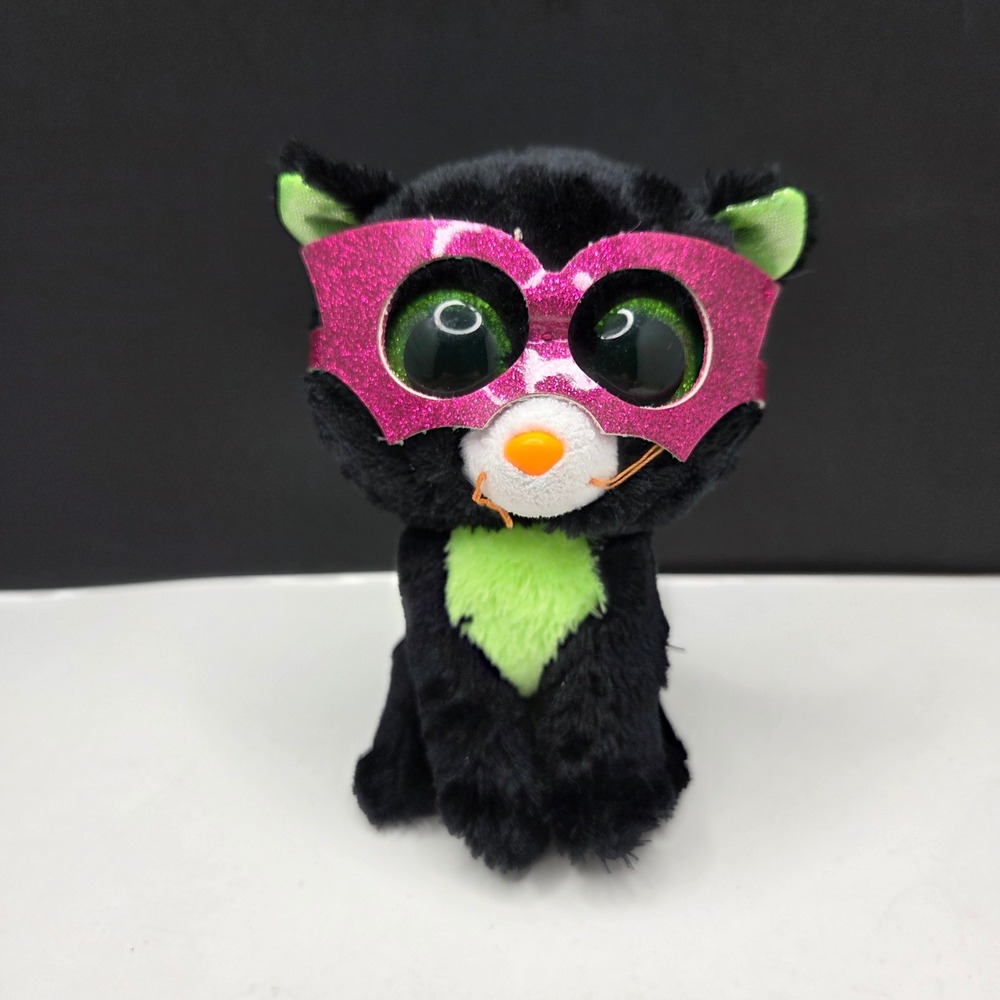 Ty Beanie Boos Jinxy Black Cat Plush 6" Pink Glitter Mask Neon Green Superhero